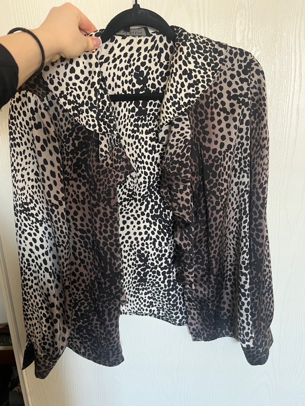 Anne Klein Black & White Leopard Ruffle Blouse